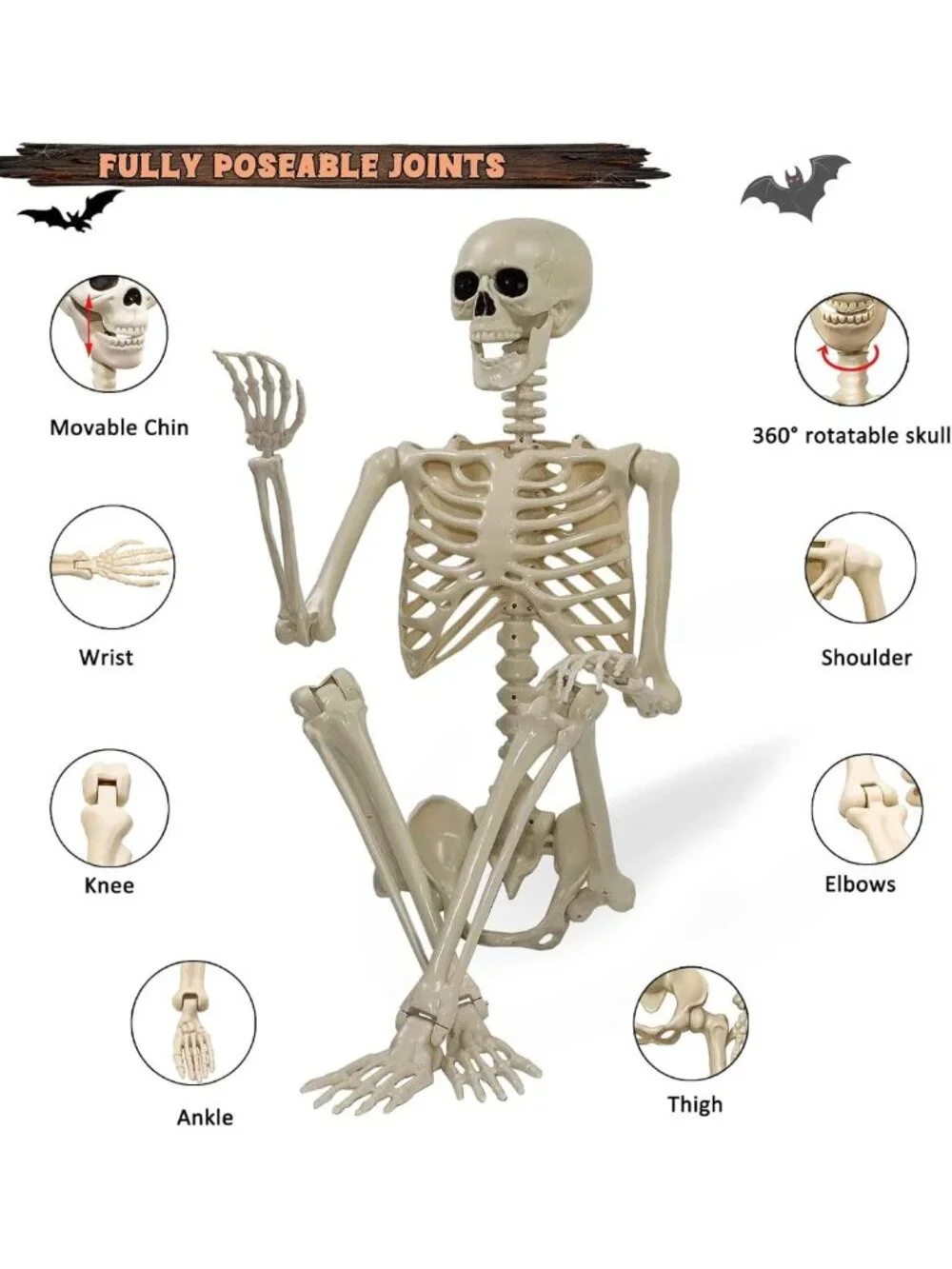 2 Pack 5.4ft Life Size Halloween Skeletons - Realistic Posable Outdoor Decor